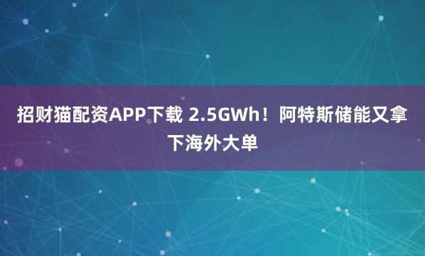 招财猫配资APP下载 2.5GWh！阿特斯储能又拿下海外大单